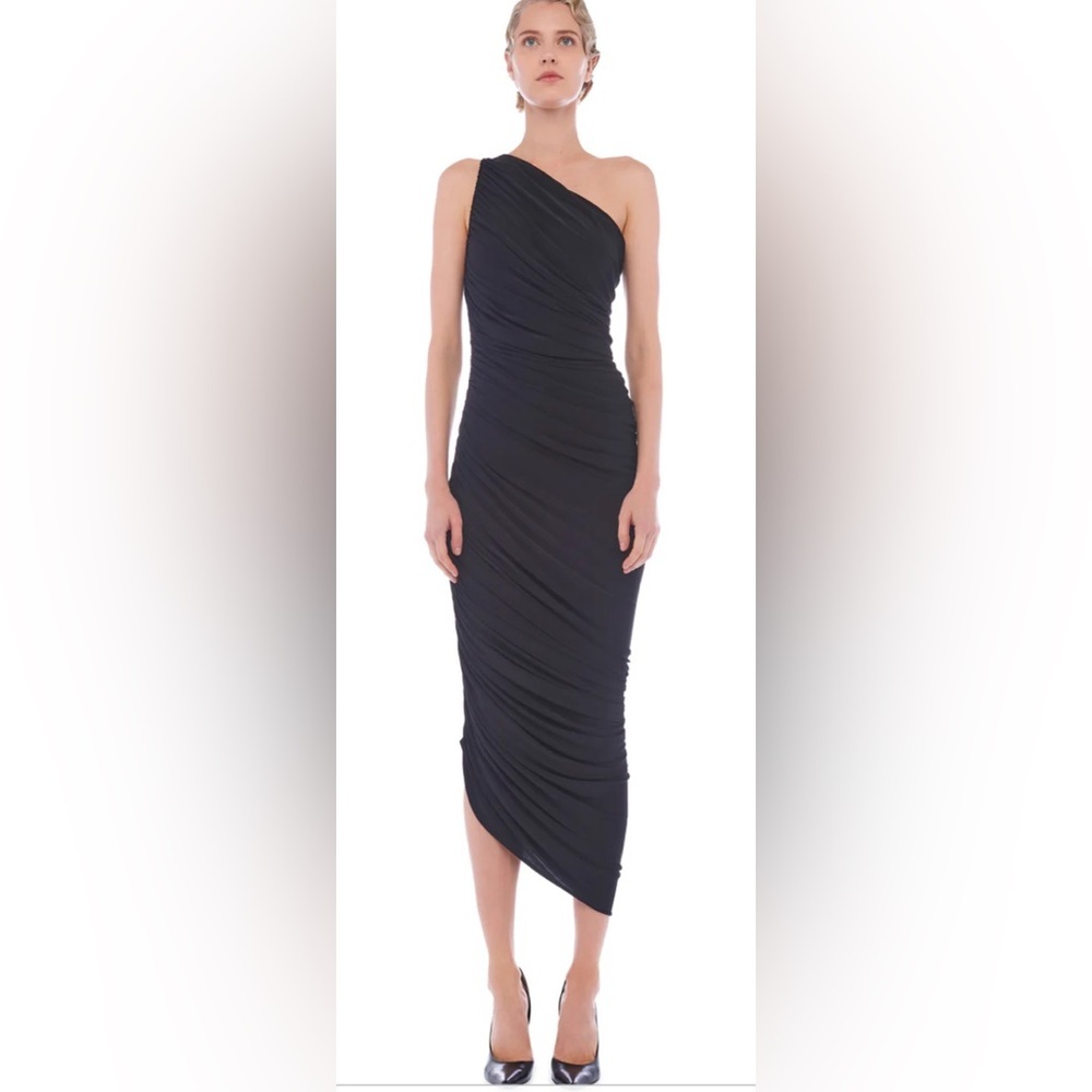 Norma Kamali Diana Dress to Knee Elegant Black Ruched Dress - Jumpsuit dress